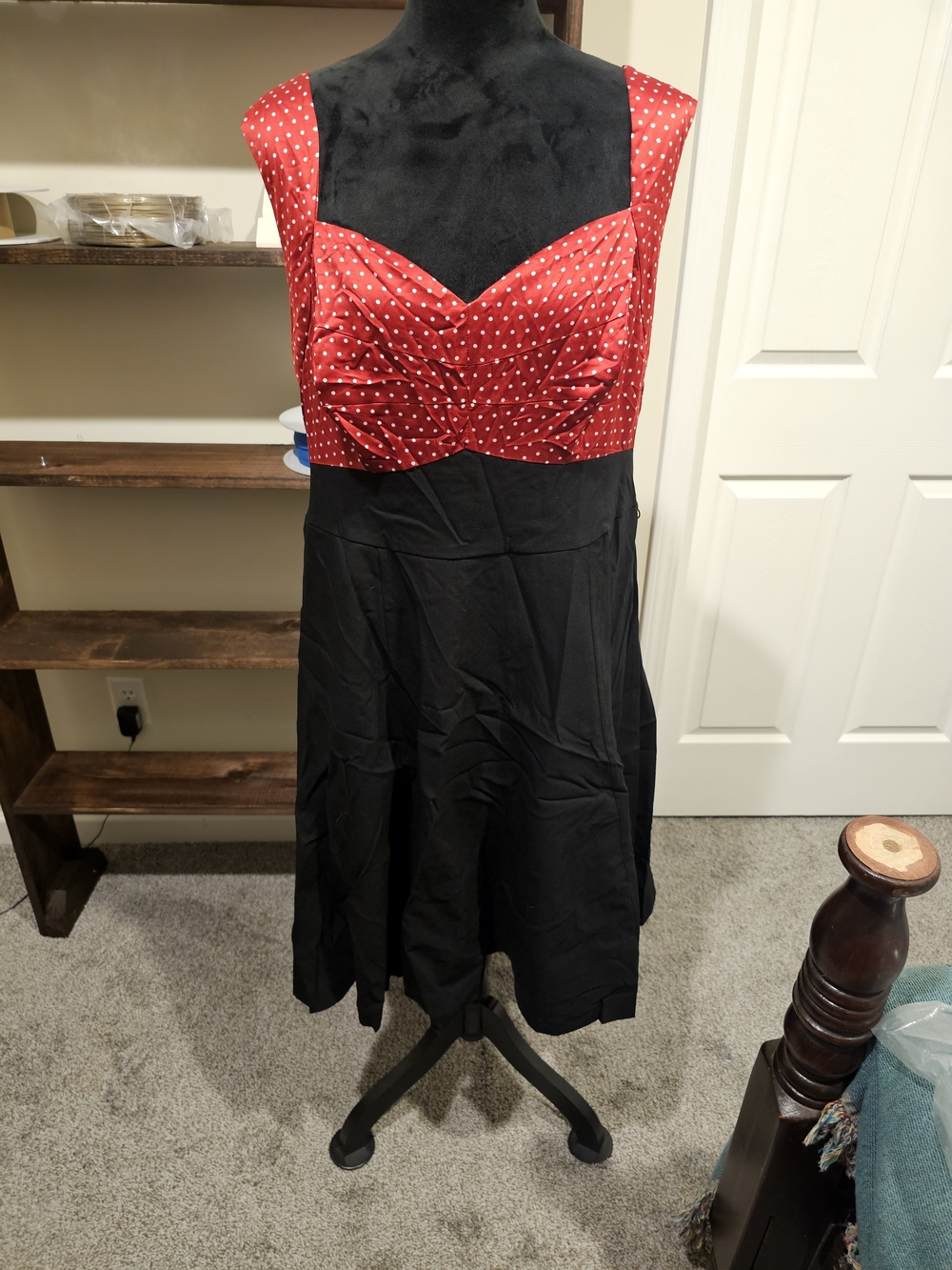 Vintage 2000s torrid Red Polka Dot & Black Retro Midi Dress